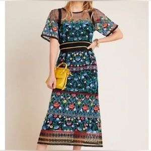 NWT Anthropologie Embroidered Midi Dress Size 4